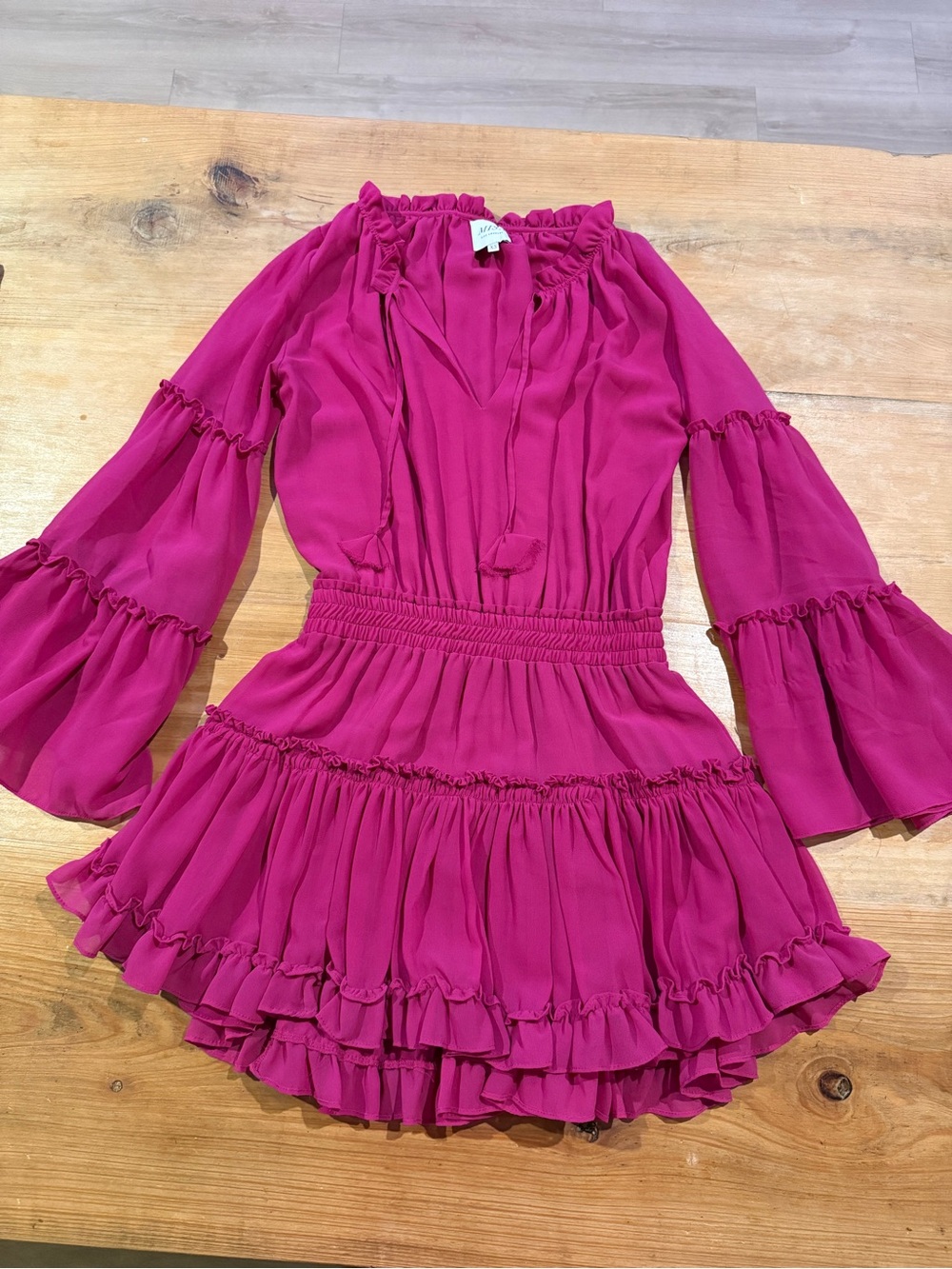 MISA Los Angeles Fuchsia Pink Ruffle Tiered Mini Dress XS